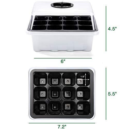 Delxo 10-Pack Seed Starter Kit Seedling Starter Tray (12 Cells Per Tray) Humidity Adjustable Plant Germination Kit Garden Seed Starting Tray With Dome And White Base Plus Plant Tags Hand Tool Kit #TOP5