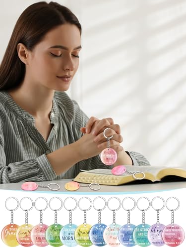 Image of Janmercy 120 Pcs Acrylic Christian Keychain Bulk Floral Bible Verse Keychain Religious Scripture Jewelry Gifts for Women Men
