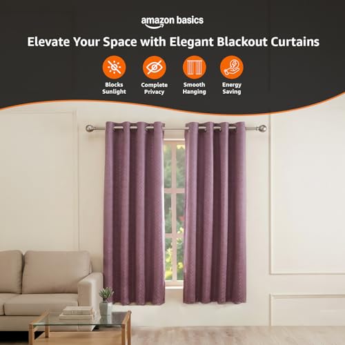 Image of Amazon Basics - Room Darkening Blackout Door Curtains, 100% Room Darkening | 5 Feet |Set of 2| Embossed | Self Deisgn |for Living Room and Bedroom | 115cmx 150cm, Color- Wine