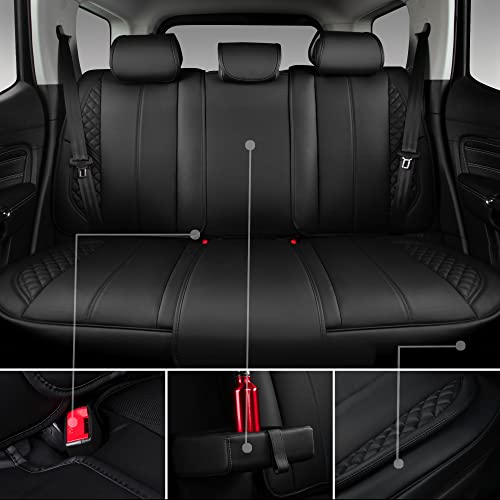 Car Pass Nappa Leather Car Seat Covers Full Set Waterproof Protector Durable Cushioned,Universal Fit For Sedan Suv Pick-Up Truck,Automotive, Anti-Slip And Backseat Luxury Premium Deluxe(Black) #TOP4
