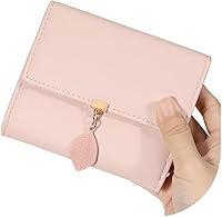 Vista 94 de UTO - Cartera pequeña RFID de piel sintética con dije de hoja, cierre de cremallera y tarjetero.