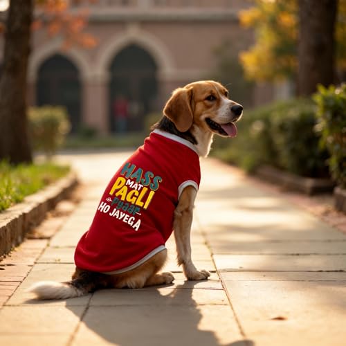 Image of JoyDaog Cozy Dog Winter Coat Red Color 20 Inch(XL)- inchHASS Mat Pagli Pyaar Ho Jayega inch Printed Soft Trendy Apparel for Medium Dogs | Indoor & Outdoor