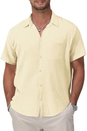 KYKU Cotton Shirt for Men: Casual Beach Summer Button Down Short Sleeve Clothes