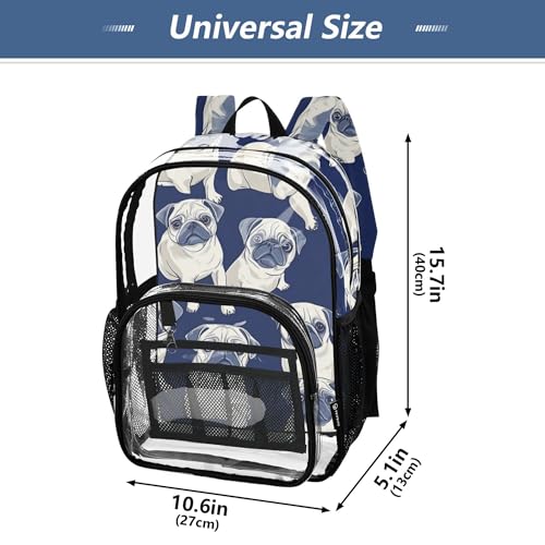 Puppy White Pugs Clear Backpack PVC Transparent Backpack Lightweight Book Bags Capacity Clear Bag for Boys Girls4
