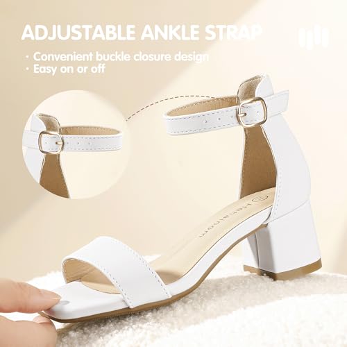 Hehainom Girls Dress Shoes Heels Sandals Little Big Kids Square-Toe Ankle Strap Wedding Party Flower Girls Shoes 5