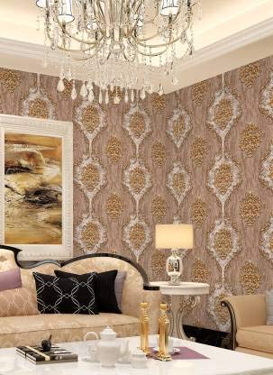 Image of Eurotex Damask Design Wall Paper for Wall Decor Roll for Covering Living Room, Bedroom Walls (Luxury Vinyl Coated 57 sq.ft Roll, Brown)