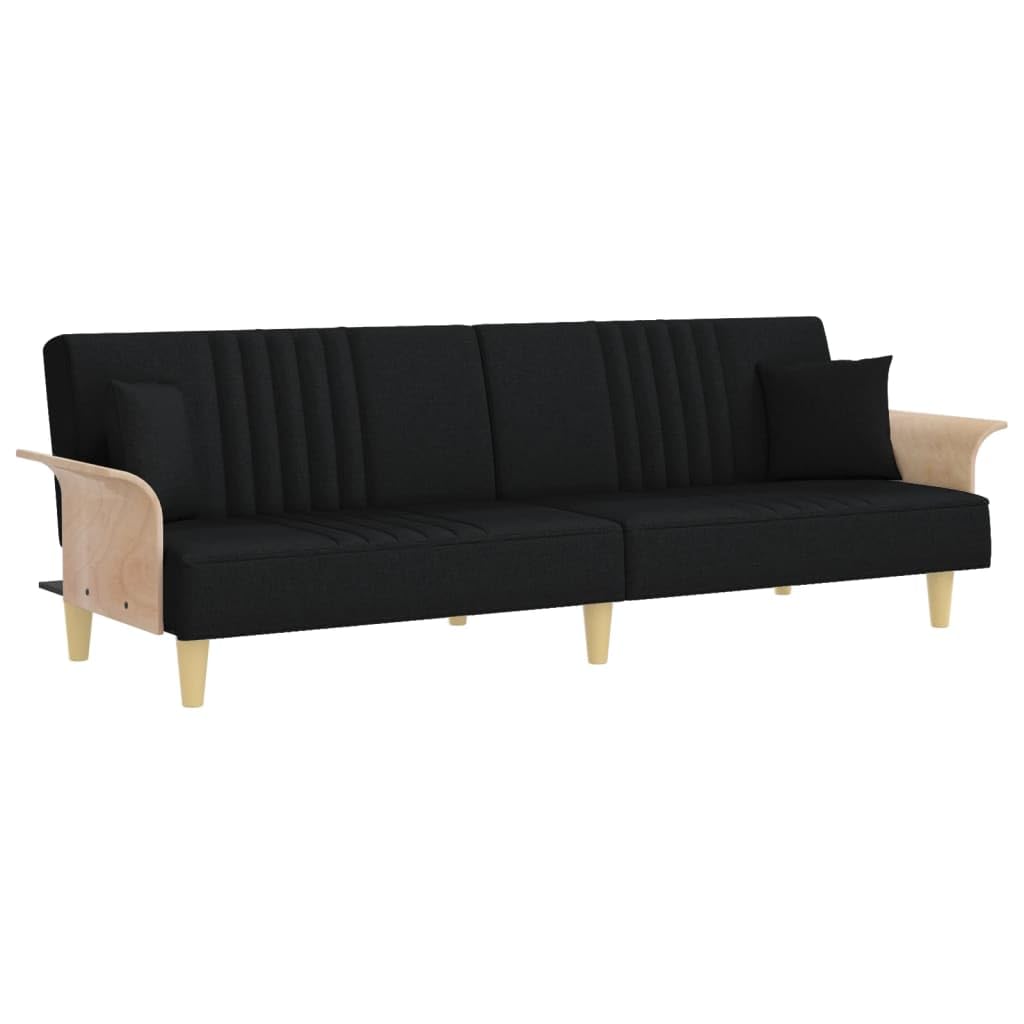 Sofá cama con reposabrazos negro de 224 cm para salón con respaldo ajustable 1