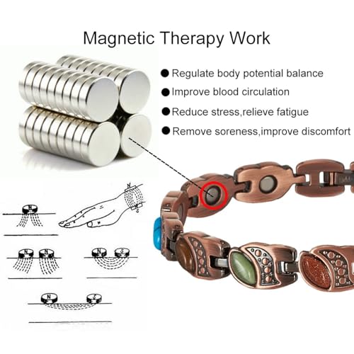 Image of Copper Bracelet for Women 99.9% Pure Copper Crystal Bracelets Link Chain Charm Jewelry Present 3500 Gauss with Adjustment Tool