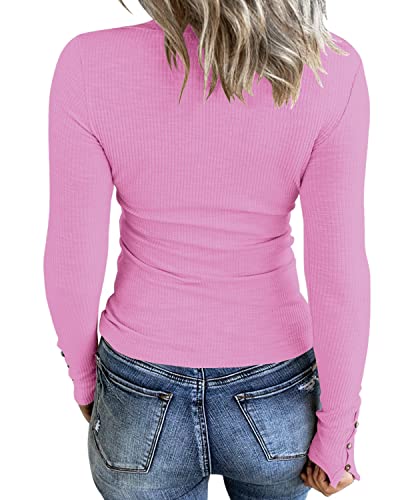 Image of KINLONSAIR Women Long Sleeve Henley Shirts Scoop Neck T-shirt Basic Tops | Lightweight Soft Ribbed Knit Tees, Casual Tunics,Slim Fit Button Up Top,Spring Outfits, Fall Winter Layering,Daily Wear