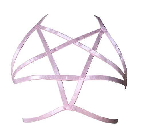 Woman Pentagram Body Harness Bras Dance Underwear Accessories Elasticity Hollow Punk Goth Belt (Purple)