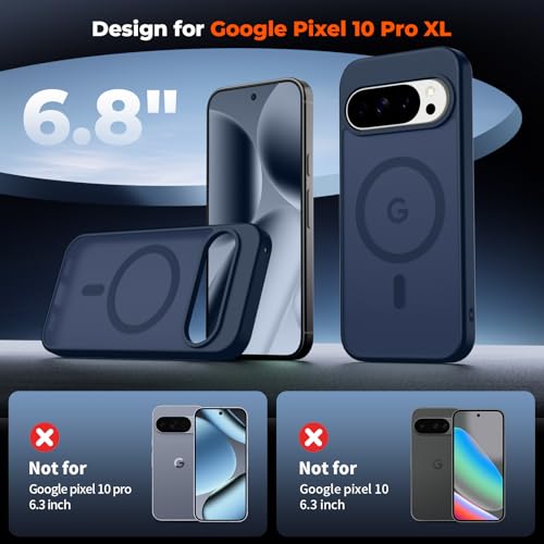 Image of SUPFINE Magnetic for Google Pixel 10 Pro XL Case with Screen Protector, (Built-in Magnets) ((Military Grade Drop Protection) Slim Translucent Shockproof Phone Case,Sapphire Blue