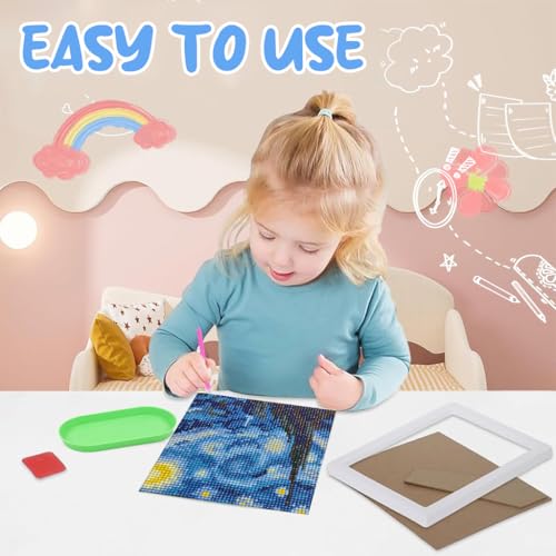 Image of PATPAT DIY Diamond Painting Art Kit for Kids 7 inches Aesthetic Starry | Night Diamond Painting Art with Frame DIY Diamond Painting Art Desk Decoration Craft Gift for Kids