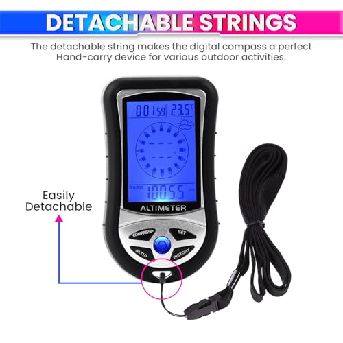 Image of amiciSense Ultra Practical 8 in 1 Digital Compass Altimeter Barometer Thermometer Weather Forecast Time Height Gauge LCD Backlight with 2 AAA Battery (Included)