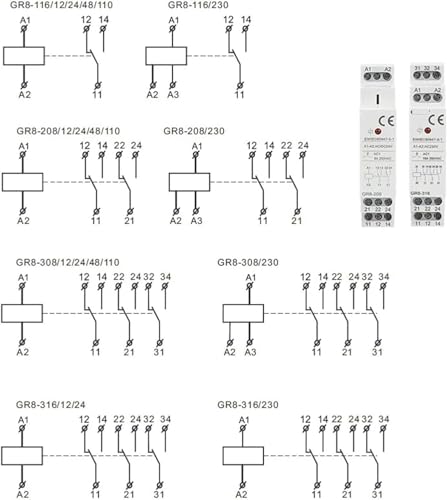 Relé intermedio GR8 interruptor auxiliar de alta precisión electrónica 48V 7