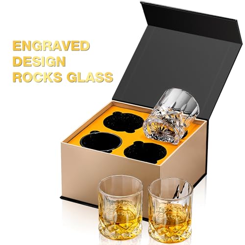 Hlukana Old Fashioned Whiskey Glasses Set of 4, 11 OZ Cocktail Glasses with Luxury Box, Bourbon Cocktail Rocks Scotch Glasses, Barware for Scotch Cocktail Rum Vodka Liquor, Gifts for Men - Thumbnail 6