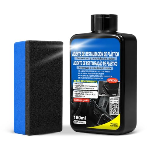 Restaurador De Plasticos Coche, Agente para restaurar plasticos del coche, Protección contra la decoloración, Recupera Brillo Interior del coche, Apto para Coche, Moto y camión, 1 Unidad de 180 ml