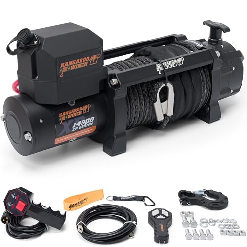 KANGAROO WINCH Treuil Electrique 12v Rapide 14000 lbs / 6356 kg - Puissant avec Câble Synthétique et Télécommande - Construction Fiable - Pour Véhicules 4x4, Forestiers et Utilitaires (K14000XP)