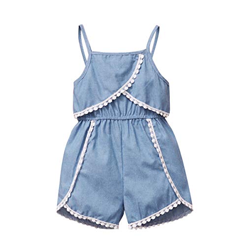 Laiyqifaudy Infant Baby Girl Summer Outfits Toddler Denim Ruffles Jumpsuit Sleeveless Strap Jeans Shorts Overall Romper (Blue, 4-5 Years)