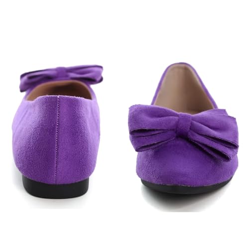 Image of SAILING LU Womens Bowknot Ballet Flats Pointy Toe Suede | Casual Flat Shoes, Dressy Wear to Work, Moccasins, Slip-Ons
