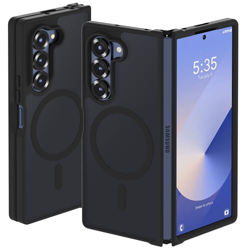 Image of ORETECH Magnetic Case Compatible with Samsung Galaxy Z Fold 6 Case, Translucent Back Non-Slip Hard PC Shockproof Bumper Protective Phone Case Cover for Samsung Z Fold 6 - Black