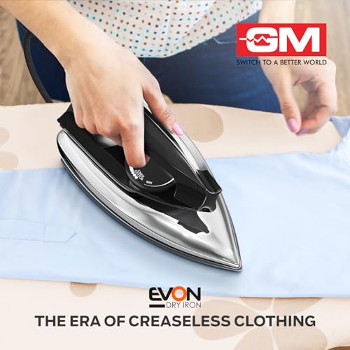 Image of GM Evon 750 Watt Dry Iron for Wrinkle-Free Ironing - Black