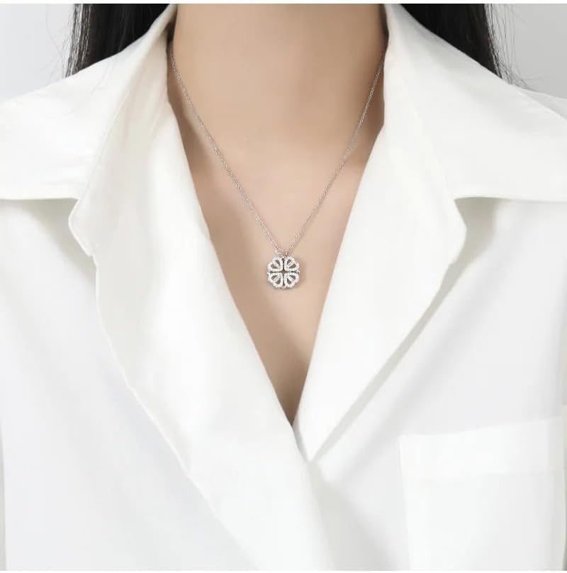 14k Yellow Gold Clover Heart Necklace For Women, Romantic Charming Lucky Heart Necklace - Shining CZ Four Leaf Clover Eternal Love Necklace, 4 Heart Clover Necklace - Image 5