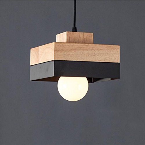 E27 Nordic Pendelleuchte Modern Kreativität Restaurant Bar Hängeleuchte Holz Metall Lampenschirm Dekoration Cafe Kronleuchter Schwarz Weiß Hängelampe Ø18cm (Schwarz) Cover