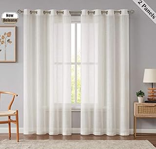 Beauoop Natural Linen Sheer Curtains for Living Room Bedroom Linen Textured Home Decorative Light Filtering Window Curtain Panels Vintage Farmhouse Grommet Top Drapes, W 52 x L 72 inch, Set of 2