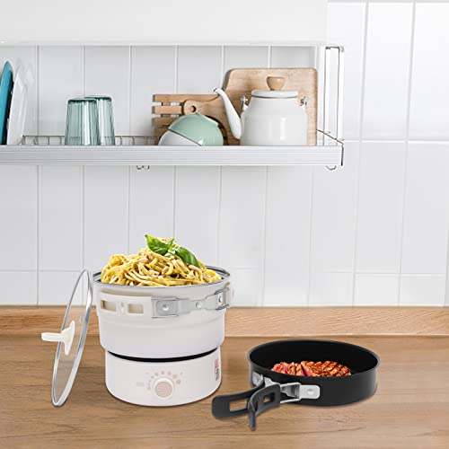Portable Hot Pot Electric,Electric Small Hot Pot with Foldable Handles Multifunctional Electric Cooker for Pasta, Shabu-Shabu, Oatmeal, Soup and Egg 500W Rapid Noodles Electric Pot (White)