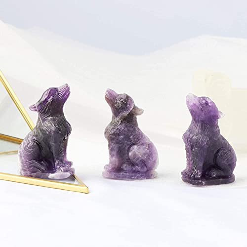Estatua de lobo de amatista tallada 2 pulg miniatura 4