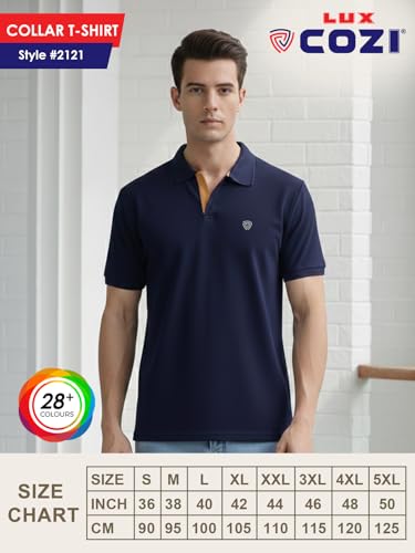 Image of Lux Cozi Men's Cotton Solid Polo Tshirt | Collar Tshirts | Half Sleeves | Stylish & Premium All Day Wear | Pack of 1