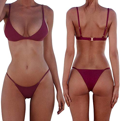 Biquíni Liso Vinho Modelagem Confortável Ajustável Resistente Marquinha Bronze Verão Praia Piscina M