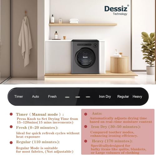 Image of Dessiz 11LBS Clothes Dryer with Exhaust Pipe and Electric Dryers with Stainless Steel Tub, Clothes Dryer Machine for Spaces, RVs and Apartments -Grey Quiet, Sturdy and Easy to Use