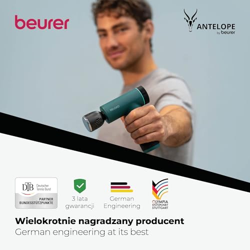 Beurer Reload Pistolet do Masażu z Funkcją Ogrzewania i Chłodzenia, Masażer Mięśni do Punktów Spustowych, 5 Głowic Masujących, 5 Poziomów Intensywności do 3000 Obr