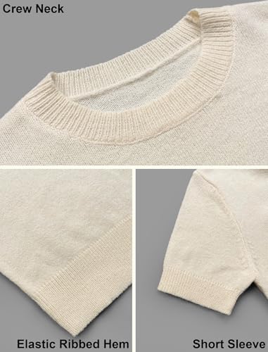 Image of Libsorge Womens Cropped Short Sleeve Sweater Fall 2025 Crewneck Sheer Knit Tops - Lightweight, Thin, Crop, Slim Fit