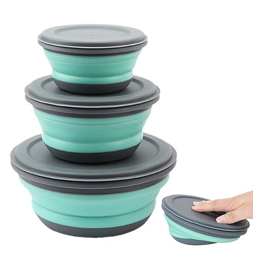 Cuenco plegable con tapa, 3 unidades, cuenco de camping plegable, ensaladera portátil de silicona, cajas de almacenamiento de alimentos plegables para camping, senderismo, cocina, para camping