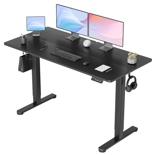 Image of Claiks Electric Standing Desk, Adjustable Height Stand up Desk, 55x24 Inches Sit Stand Home Office Desk with Splice Board, Black Frame /Black Top