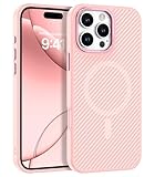GUAGUA for iPhone 16 Pro Case with Carbon Fiber Texture Design [Compatible with Magsafe] Matte Back Anti-Scratch Slim Shockproof Phone Cover for iPhone 16 Pro 6.3 Inch-Pink