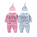 YSCULBUTOL Baby twins bodysuit with hat Born together friend forever baby boy clothes Toddler girl clothes(BlPi BB 9M)