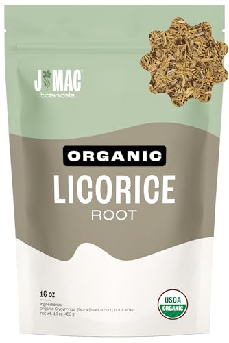 J Mac Botanicals Organic Licorice Root Tea, Cut &amp; Sifted, Naturally Sweet Dried Herbal Tea, Loose Leaf, 16 oz