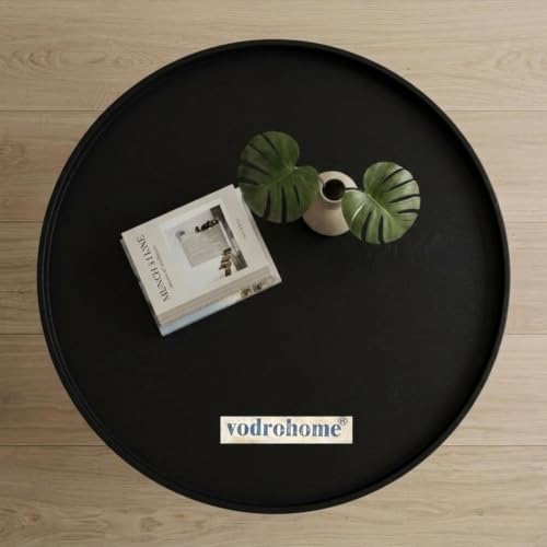 Image of Mango Solid Wood Coffee Table - Round Centre Table with- Mango Ideal Tea Table for Living Rooms C#045 (Matt Black)