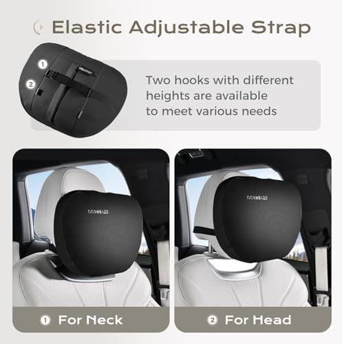 Image of Coverado Car Headrest Pillow Soft Memory Foam Car Neck Support Pillow with Adjustable Strap, Relax Head Muscles Relieve Driving Fatigue, Breathable & Removable Cover
