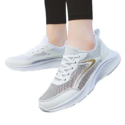 Hbeylia Fashion Sneakers for Women Athletic Running Walking Shoes Lightweight Lace Up Mesh Memory Foam Anti Slip Low Top Hiking Tennis Shoes Comfort Breathable Casual Sport Workout Gym Shoes