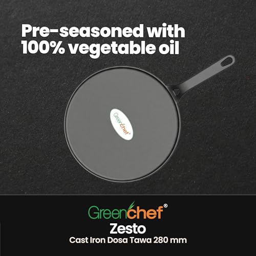 Image of Greenchef Pre-Seasoned Cast Iron Zesto Doasa Tawa 28 cm | Pre-Seasoned with 100% Vegetable Oil | Naturally Nonstick | High Pressure Casting | High Strength | Bring Back Nostalgic Taste | Toxin-Free