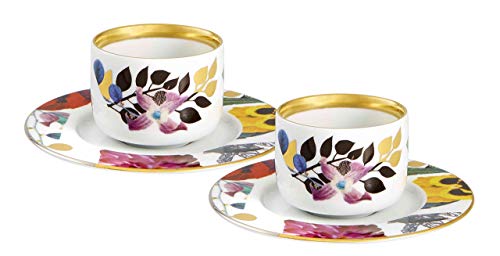VISTA ALEGRE - Pimavera / Spring by Christian Lacroix (Ref # 21132631) Porcelain Set of 2 Espresso Coffee Cups & Saucers