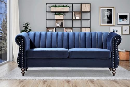Image of Modern & Classic Chesterfield Sofa 5 Seater Sofa Velvet L-Shape Corner Sectional Button Tufted Sofa for Living Room, Dining Room, Office and Hallway-(Blue).