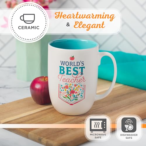 Image of Christian Art Gifts Floral Ceramic Coffee Mug - 15 oz. Microwave and Dishwasher-safe Inspirational Scripture Coffee and Tea Mug for Teachers with Bible Verse: World's Best Teacher - Ecclesiastes 2:26