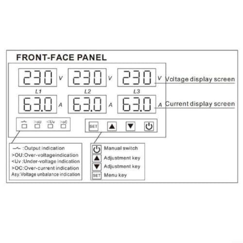 Protector ajustable de voltaje trifásico en riel DIN con pantalla digital interactiva 8