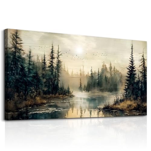 FUHAIHUA Large Wall Decor For Living Room Canvas Wall Art For Office Farmhouse Wall Decorations For Bedroom Forest River Landscape Paintings Modern Pictures Artwork Room Home Decor 24x48 In
