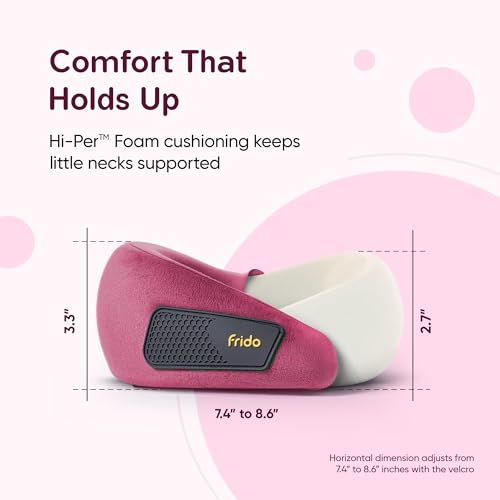 Image of Frido Kids Memory Foam Travel Neck Pillow with Travel Pouch | 360 Chin & Neck Support for Comfortable Sleep | Adjustable Velcro Straps | Ideal for Car, Flight & Road Trips | Wine